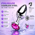 Stainless Steel Anal Plug with Crystal Base – Beginner Friendly Butt Plug - Image 4