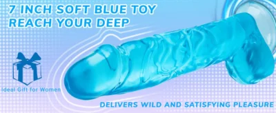 Realistic design of 7 inch blue dildo with textured shaft and strong suction cup