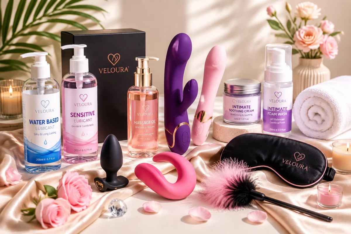 Intimate wellness products in UAE including lubricants, massage oils, and self-care essentials