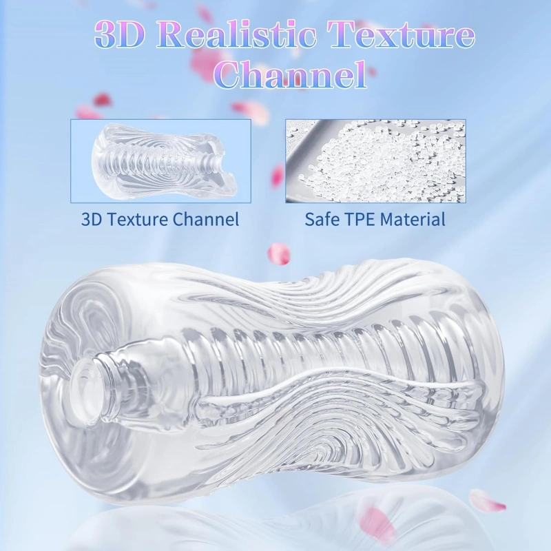 Internal textured tunnel of transparent male masturbator sleeve