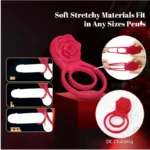 Body-safe silicone rose vibrating cock ring with flexible fit