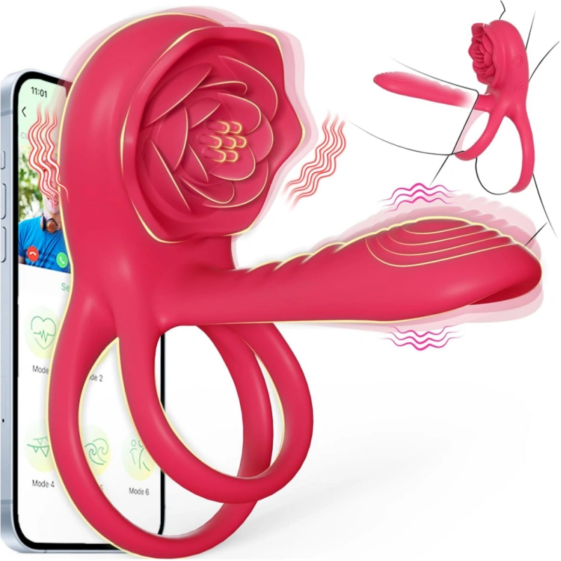 APP controlled vibrating cock ring UAE with rose clitoral stimulator