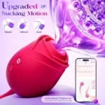 Rose vibrator with dynamic thrusting motion and external stimulation