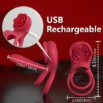 USB rechargeable vibrating cock ring with product dimensions